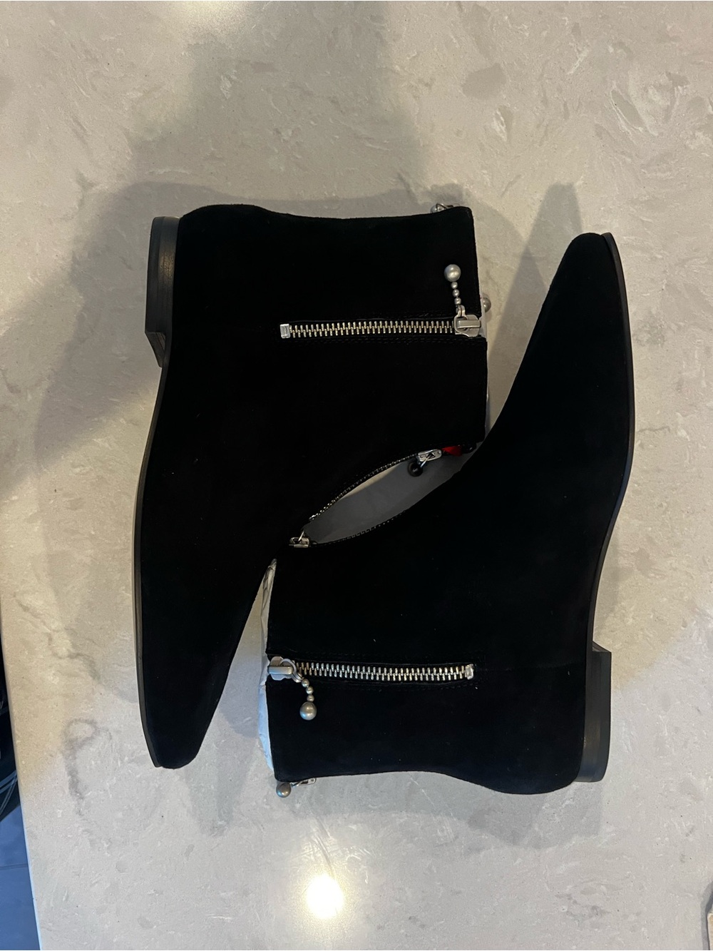 Tory Burch Amore 10mm Zipper Booties in Perfect Black suede, Women’s Size 8.